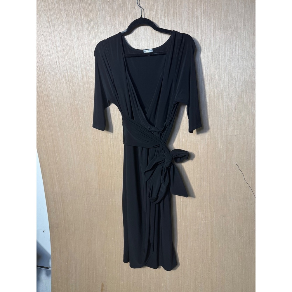 Kiyonna Black Essential Wrap Dress Size 1 Plus Size 3/4 Sleeve V-Neck Made USA